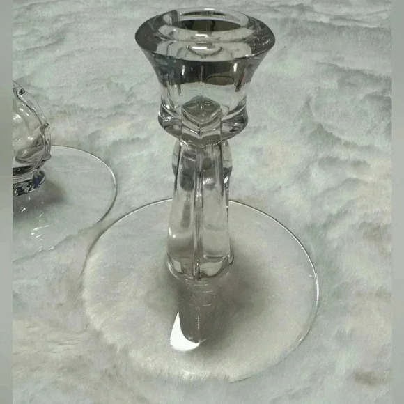 VTG Fostoria Depression Glass Candlestick Holders Beaded Glam Cottagecore EUC - Picture 6 of 9